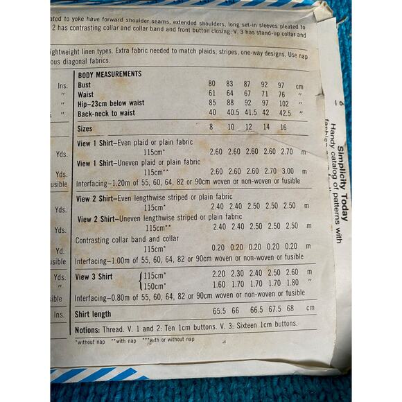 Simplicity sewing pattern  6066 blouse button down - Picture 5 of 5